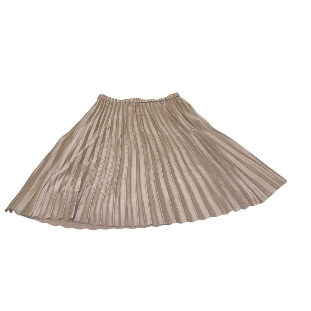 Anne Klein X-Large Beige / Tan Elastic Waistband Beige Pleated Flowy Midi Skirt